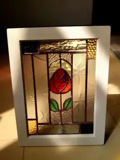 ステンドグラス薔薇デザイン額