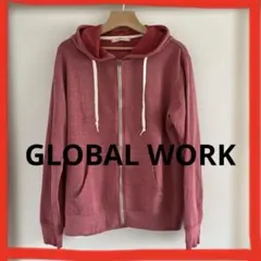 ❤GLOBAL WORK ❤　メンズ　赤系フルジップ パーカー Lサイズ