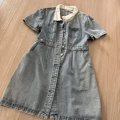 デニムミニワンピース 半袖 ボタン付き Lだかも結構ミニサイズ！！