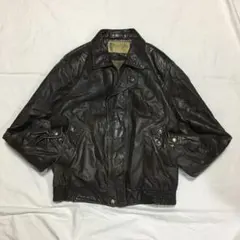 【個性派古着】デザイン革ジャン　短丈　牛革　ツヤあり　茶色　メンズ L