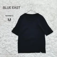 【BLUE EAST】リブニット半袖 黒【M】金ボタン きれいめ 通勤