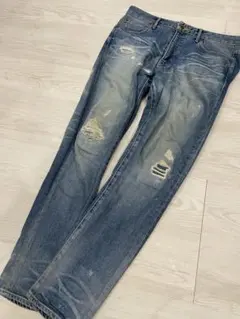 ジュンハシモト/定価4.7万 ストレッチ混 デニムPT ダメージリペア加工