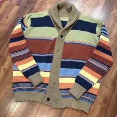 マルチカラー　ストライプ　ニット　カーディガン　長袖　メンズ　XL