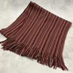 縦編み赤系カラフルストライプフリンジマフラー