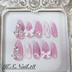 ネイルチップ　くすみピンクワンホンチェックガーリー量産