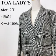 【美品】トーアレディース ウール100％ 高級感 ダブル グレンチェックPコートのサムネイル