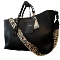 美品　エンポリオアルマーニ　2way トートバッグ　シボ　黒　A4 ポーチ