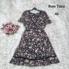 【未使用級♡希少46】ローズティアラ シアーフラワー×レースフレアワンピース　黒