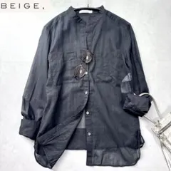 BEIGE.長袖シアーシャツ コットン バンドカラー ウォッシャブル 黒