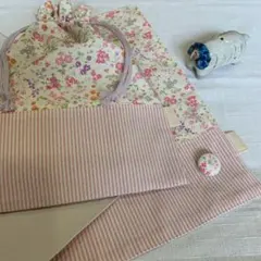 ハンドメイド　ランチョンマット＊巾着袋　ピンク系