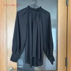 フリルネック ブラックシャツ 長袖 フリーサイズ