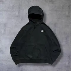 古着 ナイキ NIKE ワンポイント 刺繍ロゴ スウェット パーカー ブラック