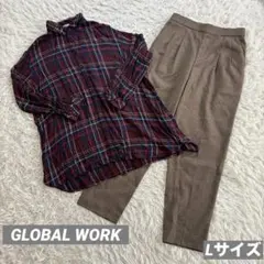 GLOBAL WORK シャツ　チェック　パンツ　2点セット　長袖　レディース