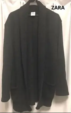 【ZARA】黒　ロングカーディガン　 ボタン無し　M 編み　春から秋　透け感