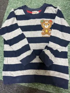 MIKI HOUSE ストライプ クマ刺繍 トレーナー 100