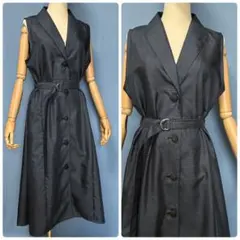 着物リメイク　100亀甲大島紬　ショールカラーロングジレ　ワンピース　L〜XL