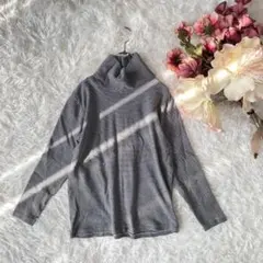 CLOSSHI 綿タートルネックカットソー（XL）ボーダー柄　黒グレー　柔らかい