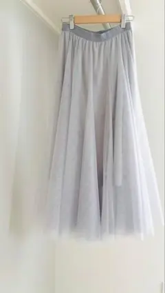 グレー チュール フレアロングスカート