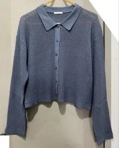 GU メッシュポロカーディガン 長袖 ブルー シアー
