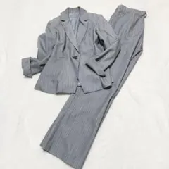 ルイルエブティック 洗える パンツスーツ ペプラム ストライプ グレー M