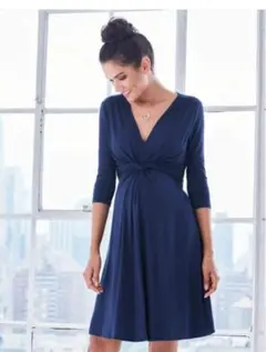 Seraphine ノットフロントセラフィンワンピース　長袖　ネイビー