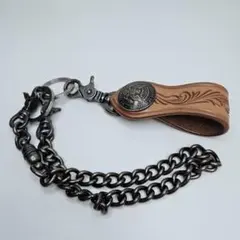 RRL レザー キーホルダー/キーリング コンチョ カービング ツールド