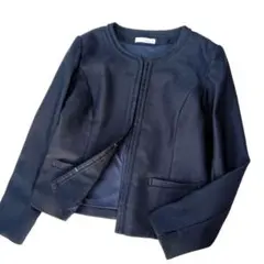 シューラルー　洗える　ノーカラージャケット　セレモニー　ネイビー　M　総裏　長袖