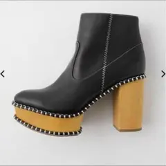 moussy マウジーウッドソールブーツショートブーツ黒レザー ブーティ