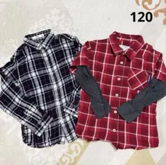 長袖チェックシャツ　重ね着風長袖Tシャツ　120 2点まとめ売り　男の子