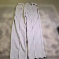 ライトグレー ワイドパンツ ウエストリボン