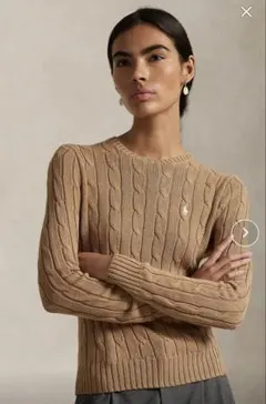 【新品正規品】ポロラルフローレン ケーブルニットセーター綿キャメルXLベージュ
