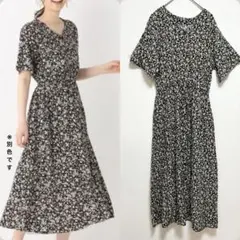 GLOBAL WORK サラサラリラックスVワンピ半袖　花柄ロングワンピース
