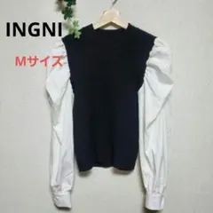 【INGNI】パフスリーブ ニット 長袖　ブラウス　シャツ　黒/白　Mサイズ