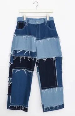 ダメージジーンズ ワイド パッチワークデニムパンツ ワイドパンツ　中古