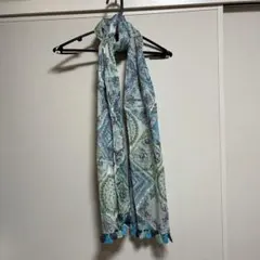 花柄タッセル付きストール ブルー系のサムネイル