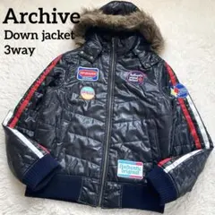 ✨y2k✨ARCHIVE ダウン 短丈 グランジ 00s 光沢 ワッペン 黒 L