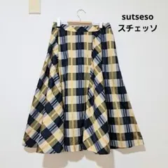 sutsesoスチェッソ　フレアスカート チェックひざ丈　春色　ギンガムチェック