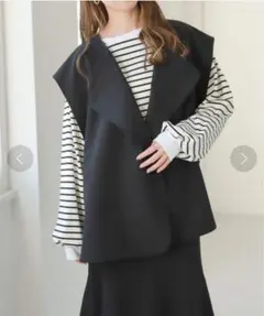 ★お値下げ★ Heather サイドスリットノーカラーダブルボタンジレ ブラックのサムネイル