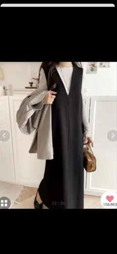 Classical Elf　ポケット付Vネックワンピース （黒色)新品 タグ付き