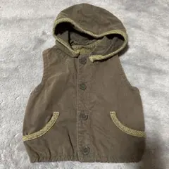 カーキー色 フード付きベスト