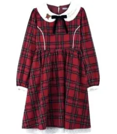 axes femme メリーワンピース 赤 チェック柄 くま ボウタイ りぼん