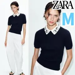 新品 ZARA ジュエルビーズセーター 紺色 M