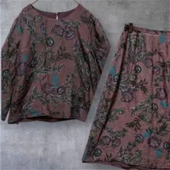 【Healthyヘルシー】スカートセットアップ　ペイズリー柄　ブラウン L