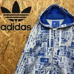 送料無料 アディダス 刺繍ロゴ 人気 総柄 ゆるだぼ00s スウェット パーカー