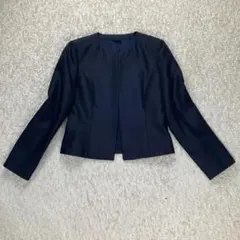 ANAYIノーカラージャケット 38マット サテン ネイビー 濃紺 日本製