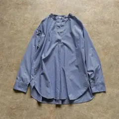 美品 ユニクロ エクストラファインコットンスタンドカラーシャツ ストライプ L