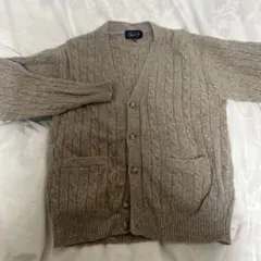 ベージュ　ケーブル編み　Vネックカーディガン