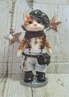 羊毛フェルト☆ スチームパンク風猫さん(茶白さん)のサムネイル