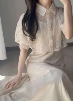 【GRL】花柄レースショート丈ブラウスXマーメイドキャミワンピースセットアップ