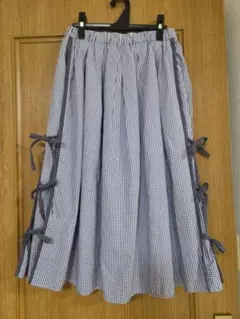 青と白のギンガムチェック フレアスカート
